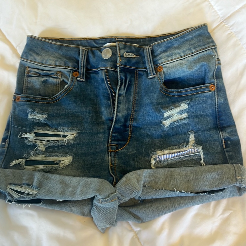 WAX JEAN High-Rise Blue Denim Shorts in a size S